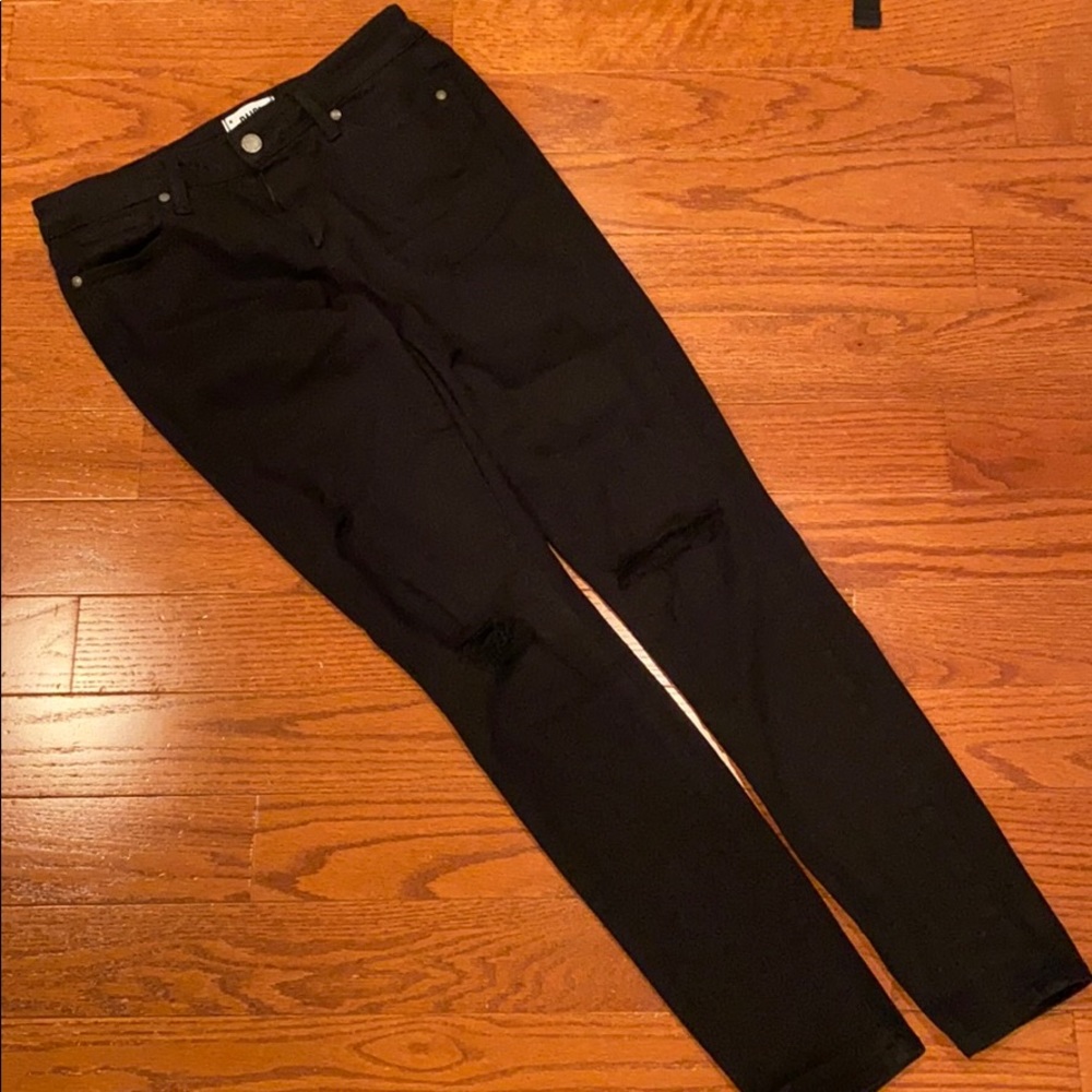 Paige Black Ankle Jeans With Distressed Detail